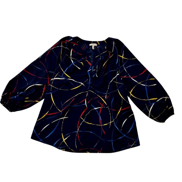 Joie Blouse Women’s Small Abstract Blue Georgette Brushstroke Print Art Modern - Picture 2 of 15